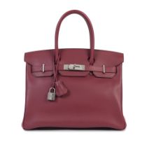 Hermès: a Rouge H Swift Leather Birkin 30 2020 (includes padlock, keys, cloche, felt protec...