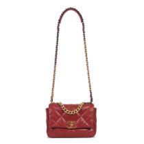 Chanel: a Red Quilted Lambskin 19 Shoulder Bag 2020 (includes serial sticker)