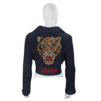 Gucci: a Blue Suede Embroidered Tiger Jacket