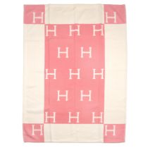 Hermès: a Rose Airelles and Blanc Avalon Baby Blanket c.2023 (includes dust bag)