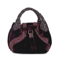 Fendi: a Purple Velvet and Woven Leather Small Spy Bag c.2009 (includes dust bag)