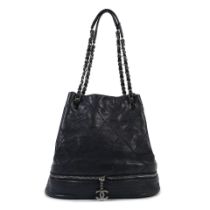 Karl Lagerfeld for Chanel: a Navy Blue Quilted Expandable Bucket Bag 2006-08 (includes serial st...