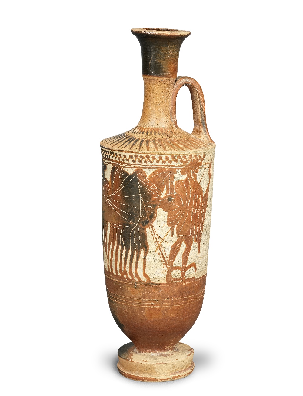 An Attic black-figure white-ground chimney lekythos with a chariot scene