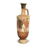 An Attic black-figure white-ground chimney lekythos with a chariot scene