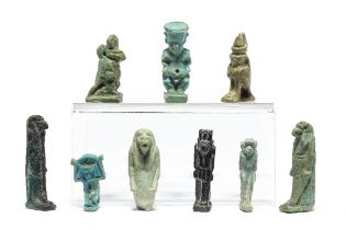 Nine Egyptian glazed faience amulets of gods and animals 9