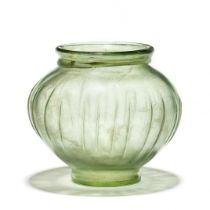 A Gallo-Roman green glass ribbed spherical jar