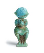 An Egyptian turquoise faience amulet of Thoth as a baboon