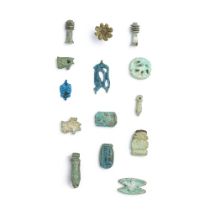 Fourteen small Egyptian glazed faience amulets 14