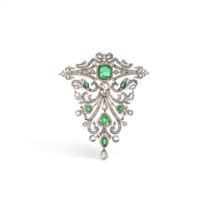 EMERALD AND DIAMOND BROOCH, EARLY 20TH CENTURY