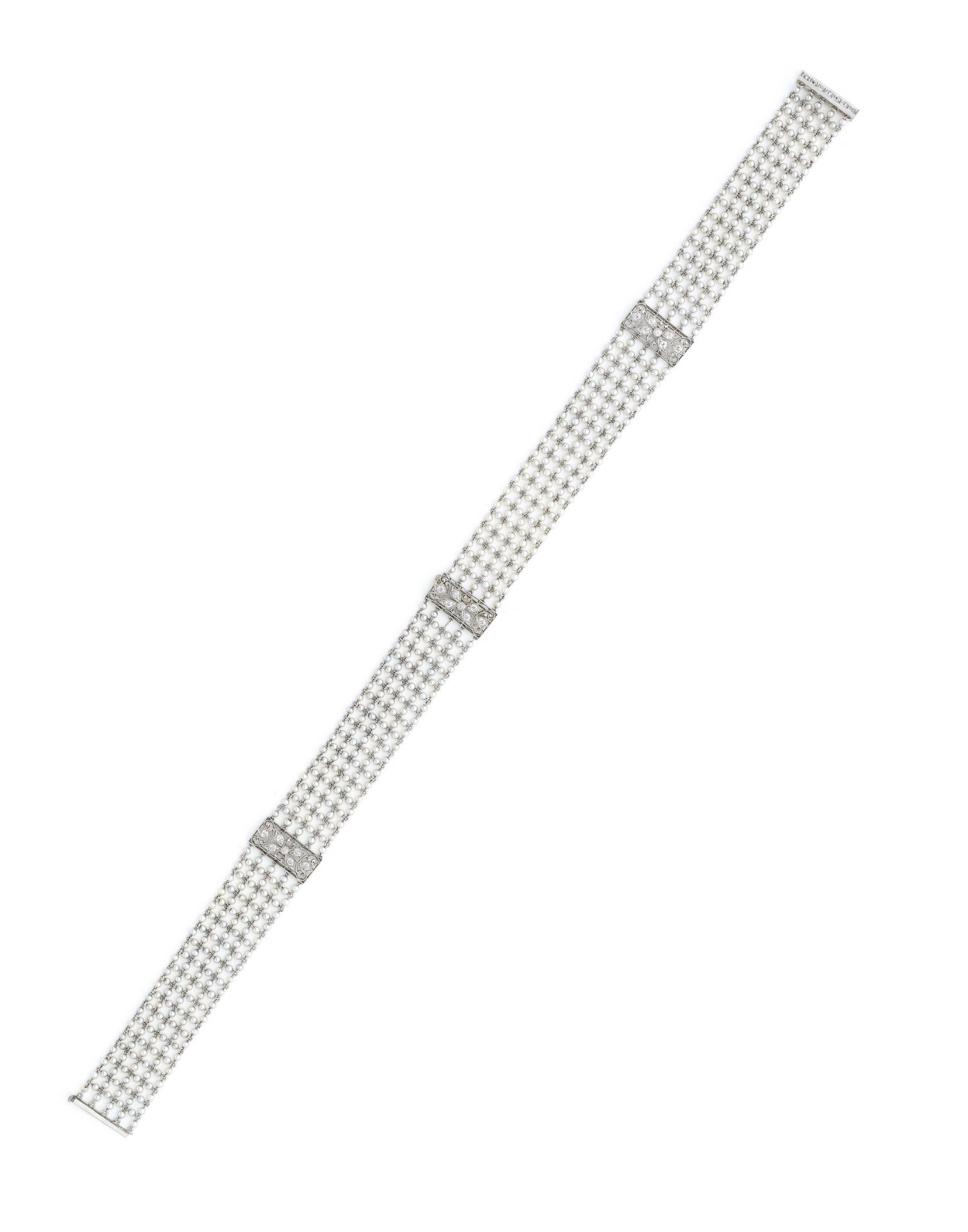 T.B. STARR: SEED PEARL AND DIAMOND-SET CHOKER/BRACELET COMBINATION, CIRCA 1910