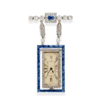 CARTIER: SAPPHIRE AND DIAMOND FOB WATCH,