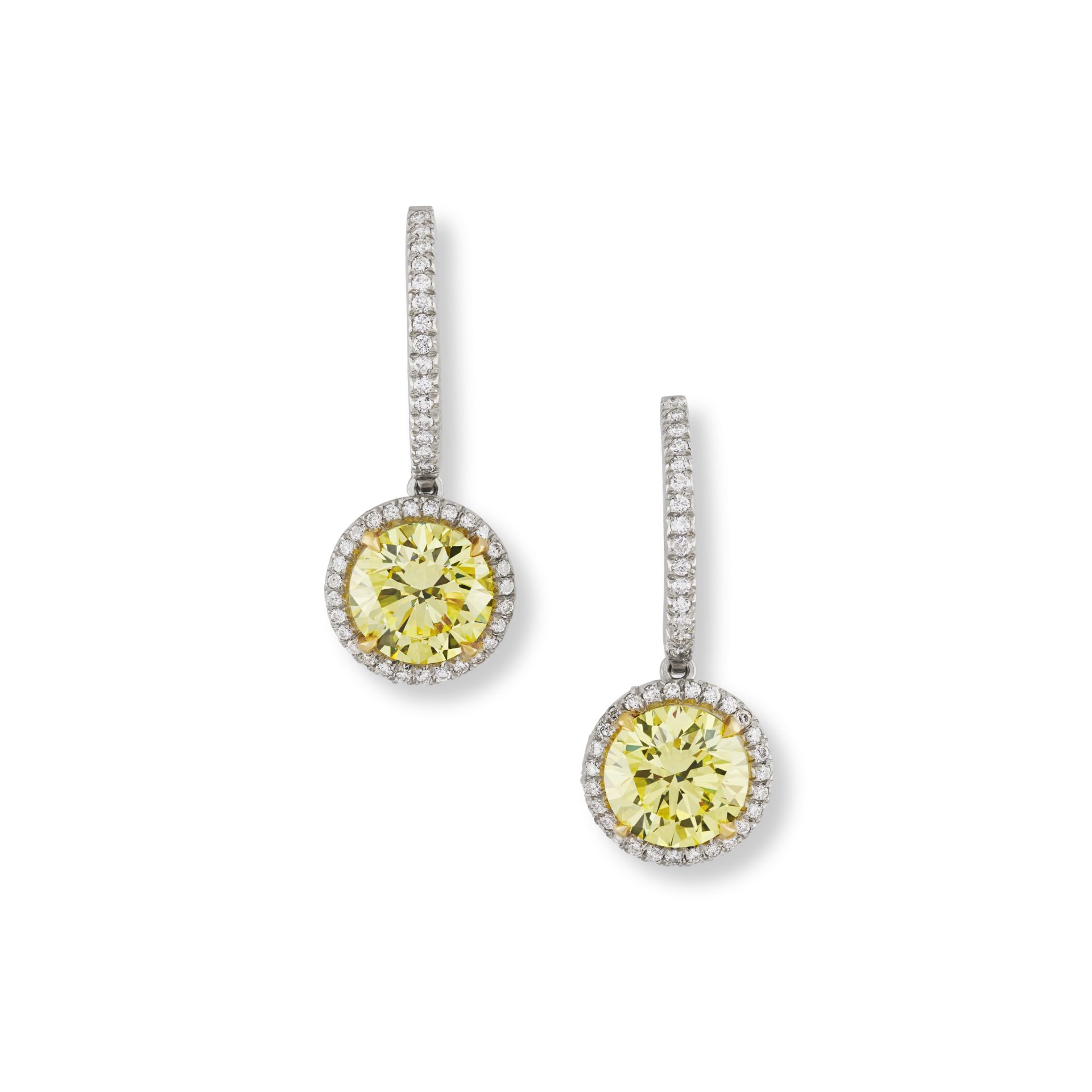 BOODLES: COLOURED DIAMOND AND DIAMOND PENDENT EARRINGS,