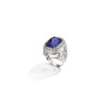 COLOUR-CHANGE SAPPHIRE AND DIAMOND RING, CIRCA 1930