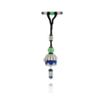 JANESICSH: LAPIS LAZULI, DIAMOND, ENAMEL AND GEM-SET FOB WATCH/BROOCH,