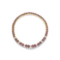 FARAONE: RUBY, SAPPHIRE AND DIAMOND COLLAR NECKLACE AND EARRING SUITE (2)