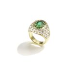 BOUCHERON: EMERALD AND DIAMOND RING, CIRCA 1985