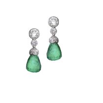 PAIR OF EMERALD AND DIAMOND EARRINGS, EARLY 20TH CENTURY