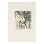 MARC CHAGALL (1887-1985) Femme &#224; la corbeille de fruit, 1972 Lithographie en couleurs sur v...