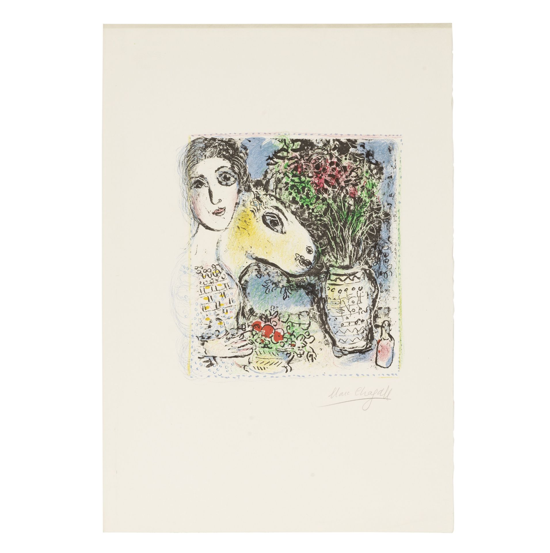 MARC CHAGALL (1887-1985) Femme &#224; la corbeille de fruit, 1972 Lithographie en couleurs sur v...