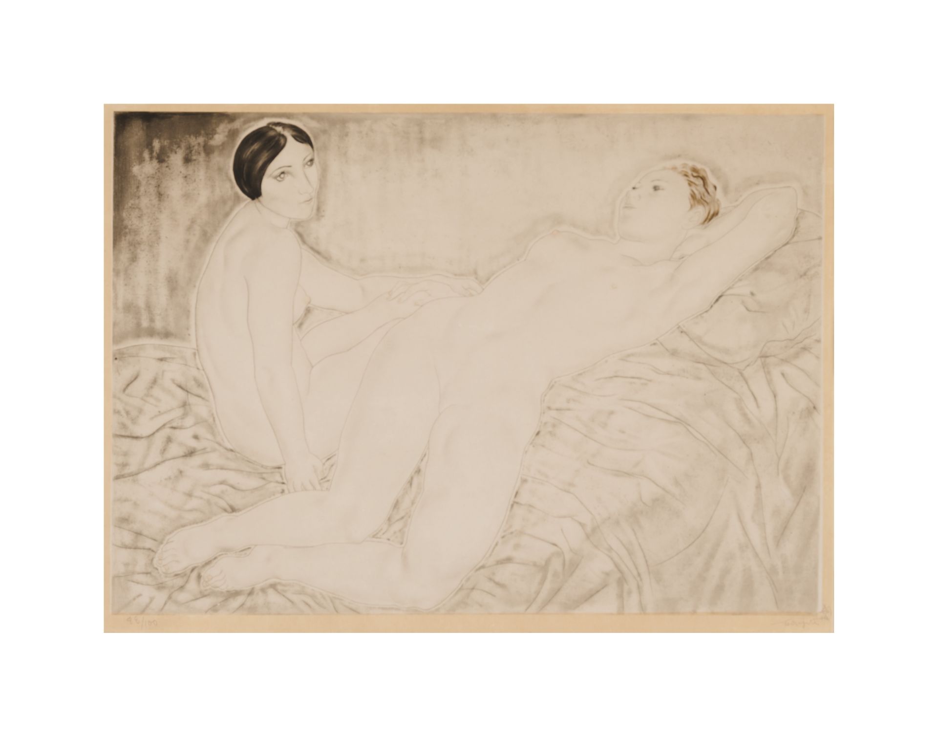 L&#201;ONARD TSUGUHARU FOUJITA (1886-1968) Les deux amies, 1927 Eau-forte et aquatinte en coule...