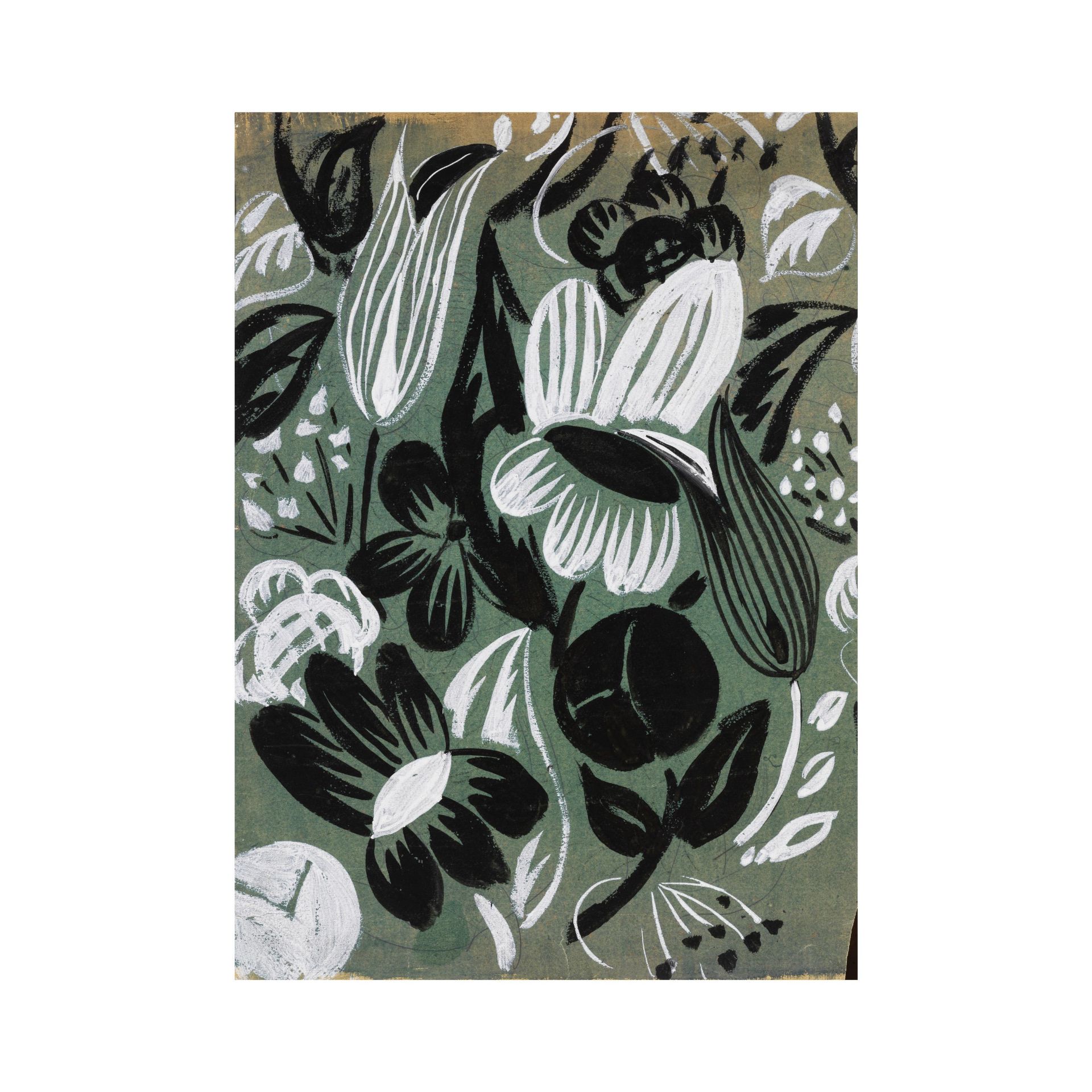 RAOUL DUFY (1877-1953) Semis de roses et de lys sur fond vert (Projet de Tissu)