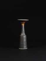 LUCIE RIE (1902-1995) Cylindrical vase with flaring lip, circa 1960Porcelain, manganese and dry ...