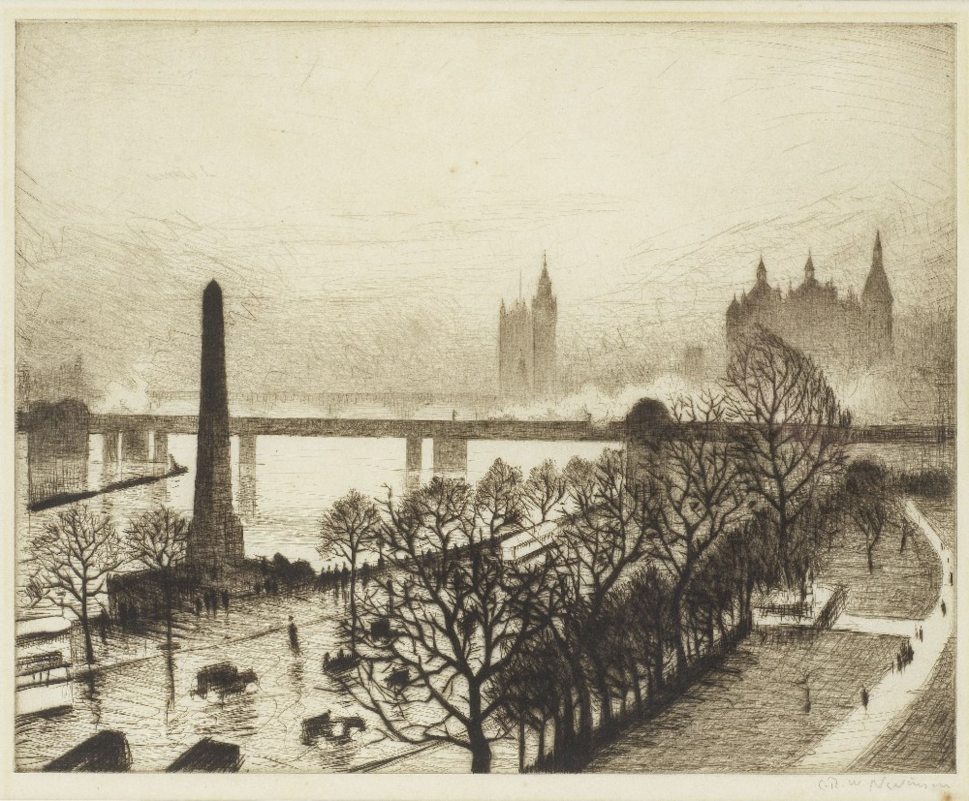 Christopher Richard Wynne Nevinson A.R.A. (British, 1889-1946) Westminster from a Savoy Window D...