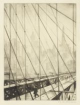 Christopher Richard Wynne Nevinson A.R.A. (British, 1889-1946) Looking through Brooklyn Bridge D...