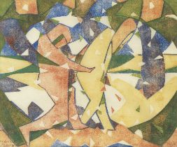 Claude Flight (British, 1881-1955) Autumn, from The Four Seasons Linocut printed in yellow ochre...