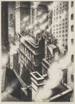 Christopher Richard Wynne Nevinson A.R.A. (British, 1889-1946) Looking Down into Wall Street Lit...