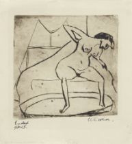 Ernst Ludwig Kirchner (German, 1880-1938) Sich abtrocknendes M&#228;dchen mit Beinen im Tub Dryp...