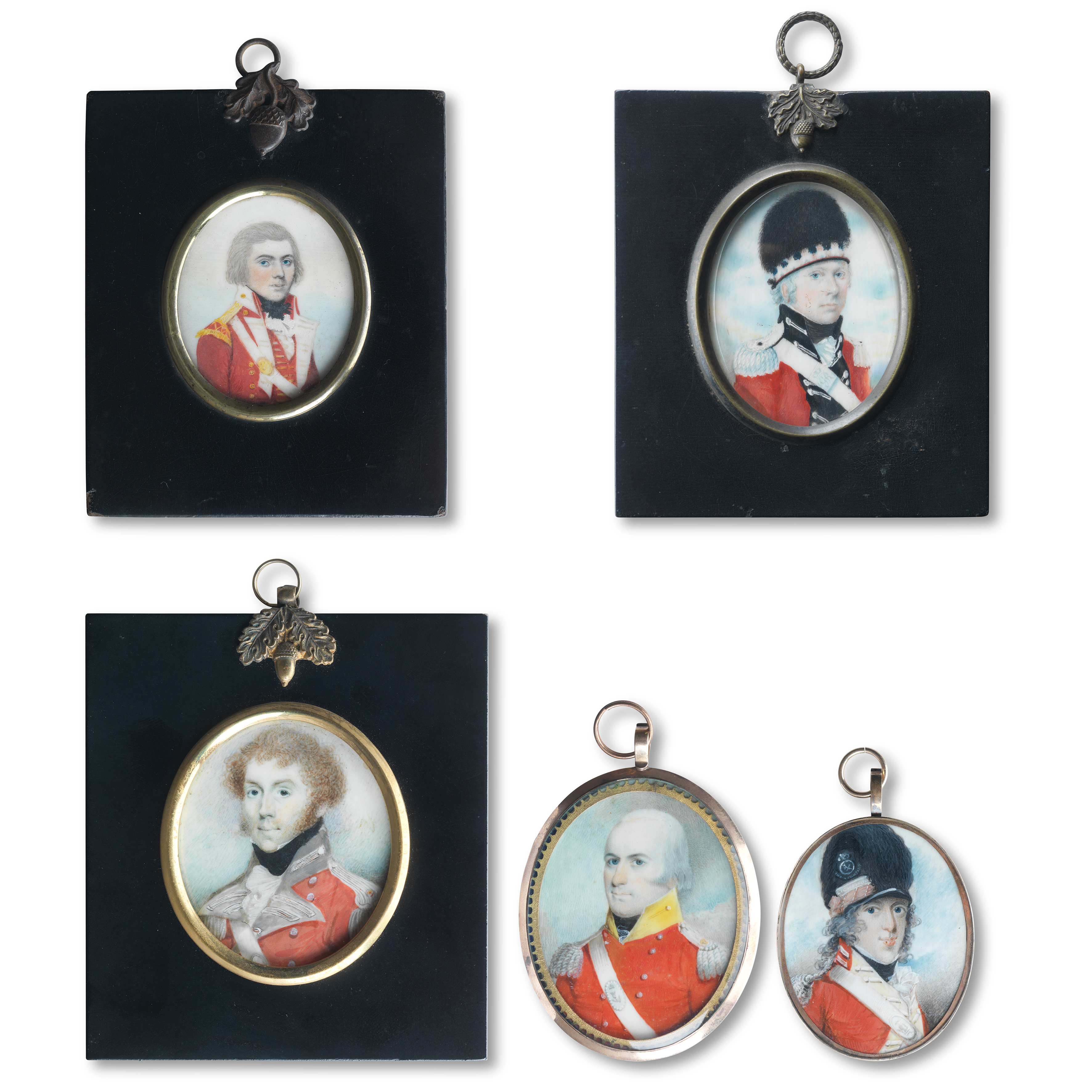 Five English School portrait miniatures of officers, circa 1790-1810