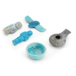 A group of Egyptian blue faience objects