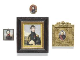 Four Continental School, circa 1800 of officers and one of Napoleon the largest being 9.8 x 7.9c...