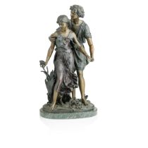 Hyppolyte Fran&#231;ois Moreau (French, 1832-1927) A patinated Bronze group of a male and female...
