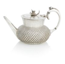 A Victorian electroplated thistle teapot Circa 1870, Maker's mark W.M & S, EP