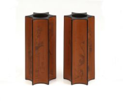 A Pair of fluted lacquered bamboo spill vases Late Qing