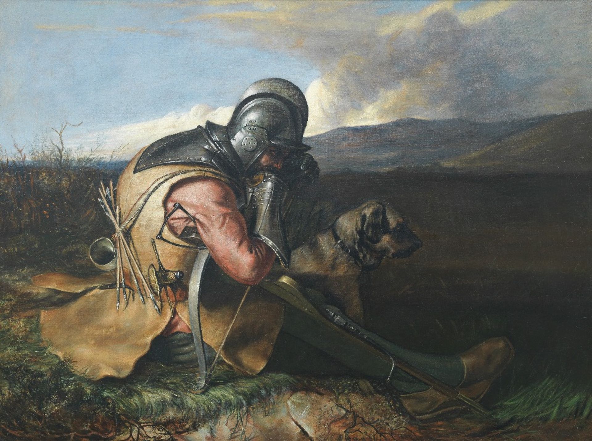 William Borthwick Johnstone RSA (British, 1804-1868) A warrior with his dog in an extensive land...