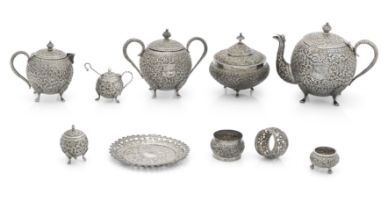 A Three Piece Indian White Metal Tea Service Circa 1900