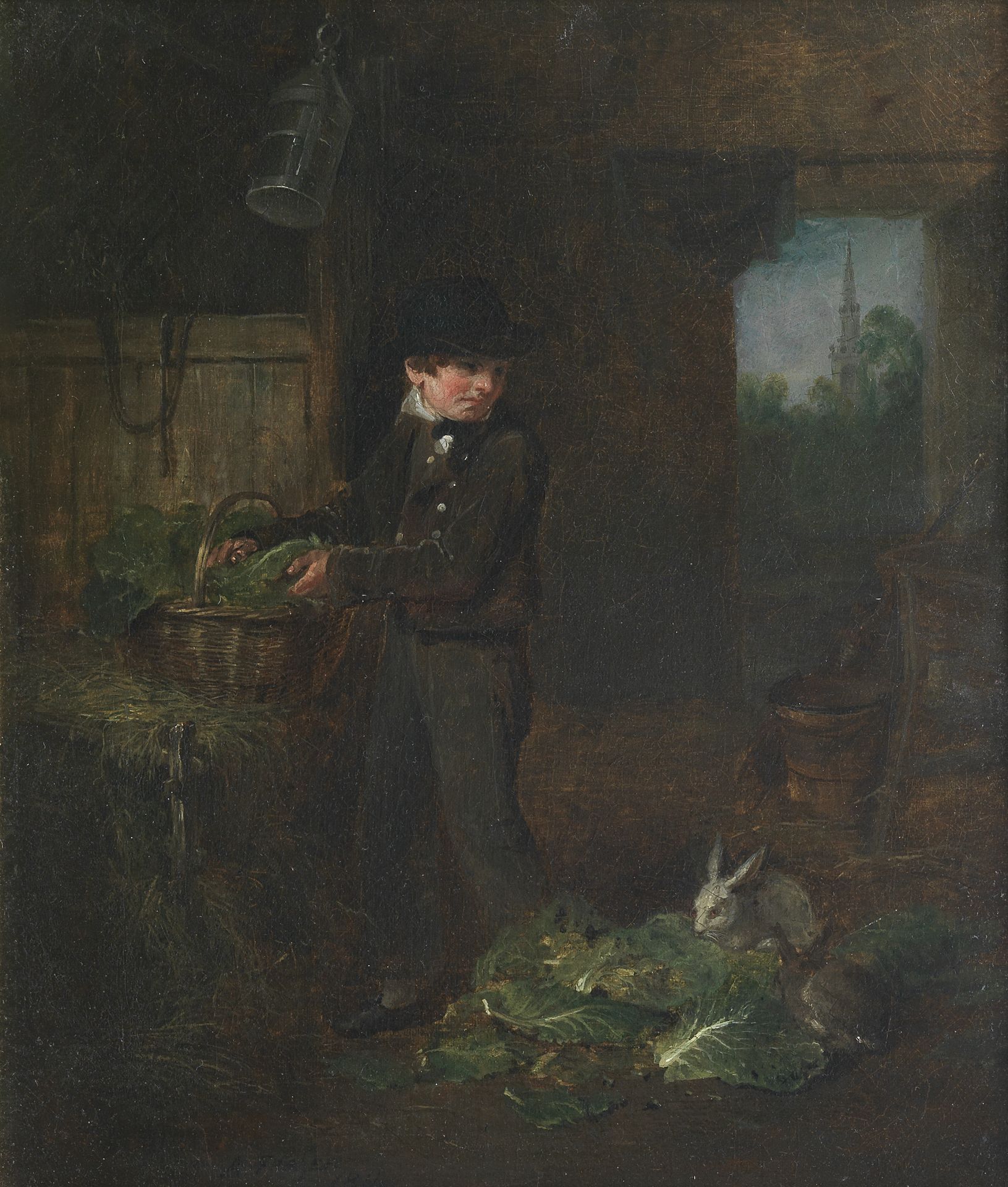 Alexander Fraser (British, 1786-1865) Boy feeding rabbits