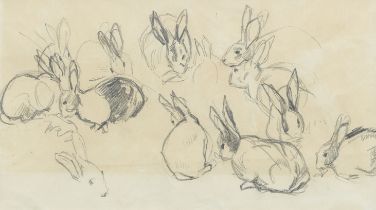 Joseph Crawhall RSW (British, 1861-1913) Study of rabbits sheet 24 x 31.5cm (9 7/16 x 12 3/8in),...