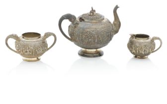 A Three Piece Indian White Metal Tea Service circa 1890,