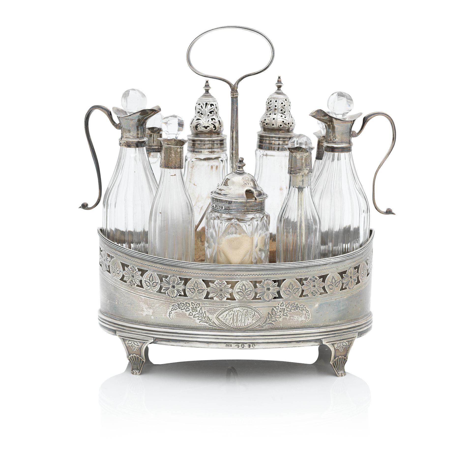 A George III silver cruet stand By Crespin Fuller, London 1798