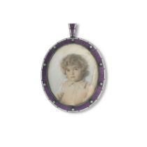 A Child & Child silver and enamel pendant locket
