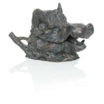 After Christophe Fratin (French, 1801-1864): A patinated bronze inkwell, in the form of a boar's...