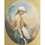 Thomas Faed RA HRSA (British, 1826-1900) The Solitary Reaper oval 39 x 32.5cm (15 3/8 x 12 13/16...