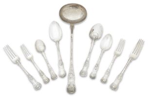 A Part Canteen of King's Pattern Flatware for Twelve Place Settings Mainly by George Adams, vari...