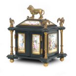 A 19th century Viennese ebonised wood, gilt bronze and enamel tabletop casket