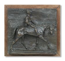 Pierre Jules Mene (French, 1810-1879) Bronze plaque horse and rider