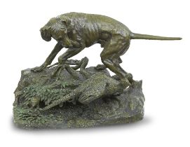 After Jules Moignier, A large bronze of Pointer and pheasant 20th century